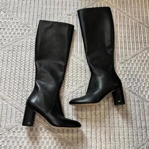 Stuart Weitzman Knee High Black Leather Block Heel Boots